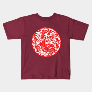 Ornate Red Bunny Rabbit  Design Kids T-Shirt